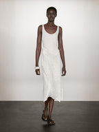 Cotton blend flounce midi dress