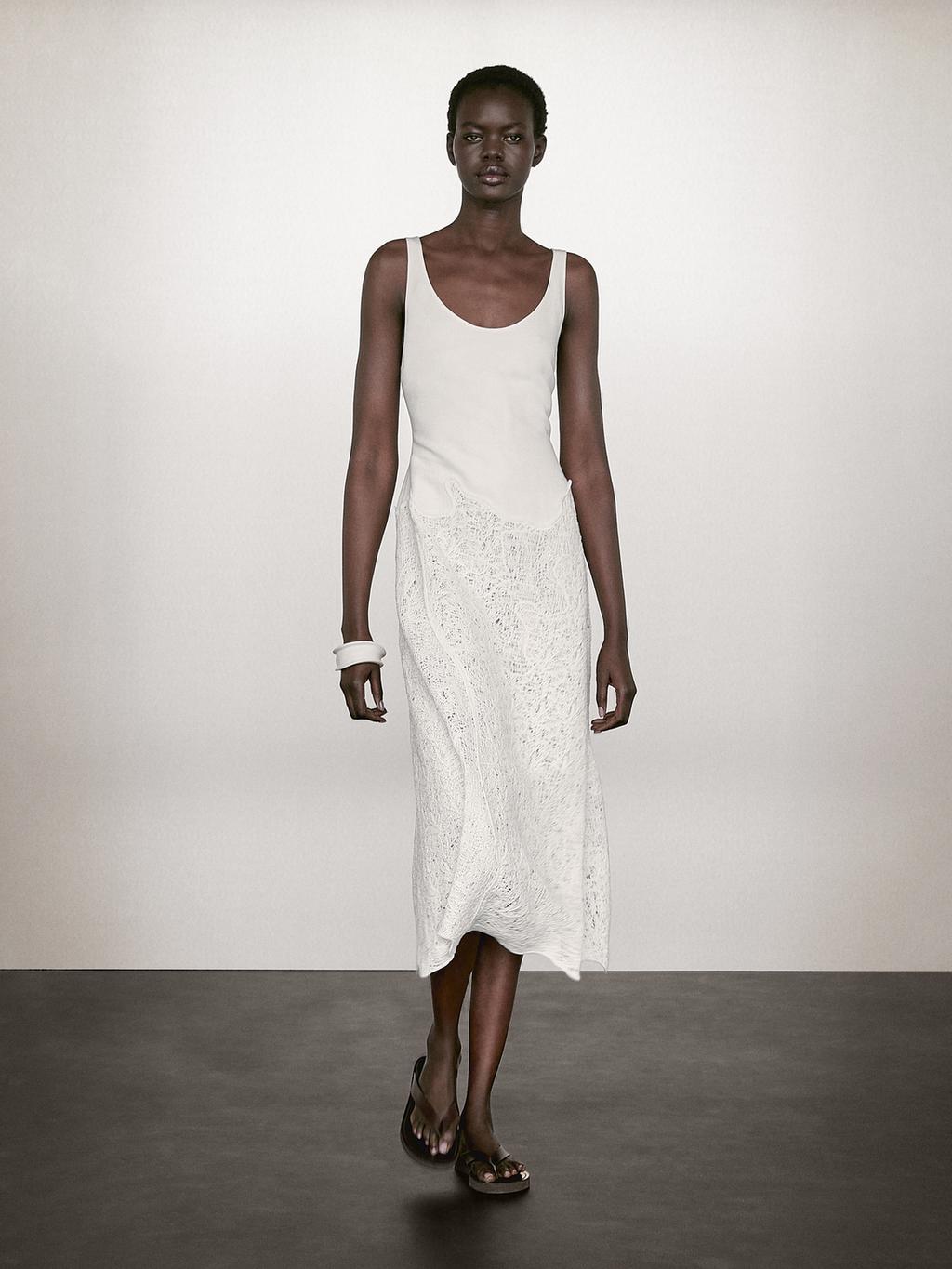 Cotton blend flounce midi dress