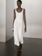 Cotton blend flounce midi dress