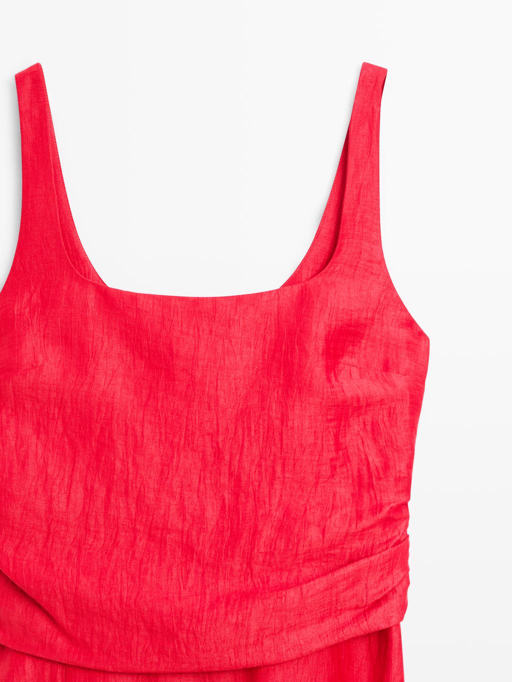 Linen blend double-layer midi dress