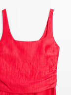 Linen blend double-layer midi dress