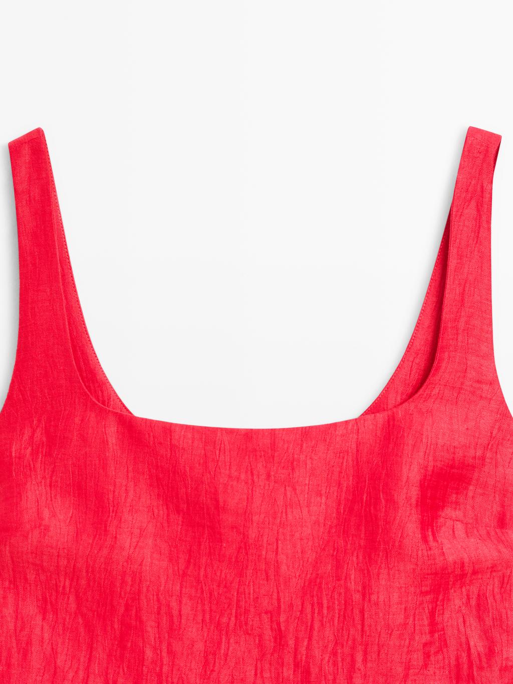 Linen blend double-layer midi dress