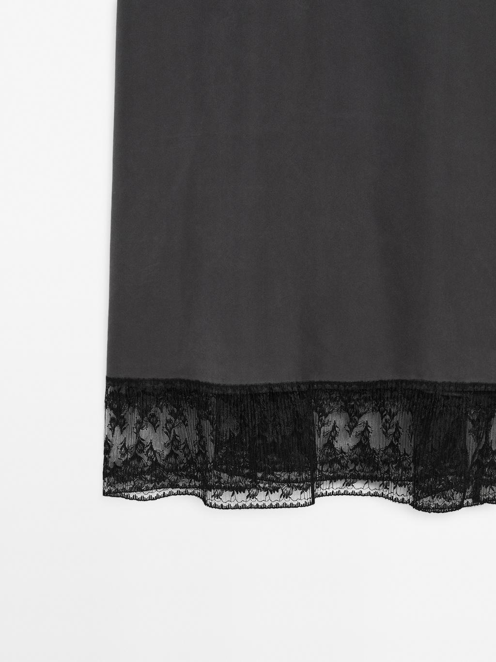 100% silk midi dress with lace detail