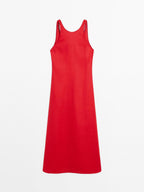 100% linen round neck midi dress