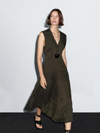 Creased-effect long pleated dress