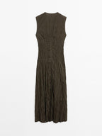 Creased-effect long pleated dress