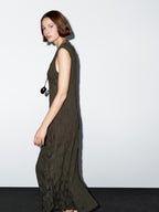 Creased-effect long pleated dress