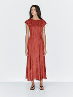 Long pleated satin dress