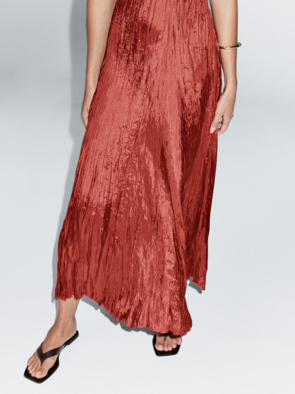 Long pleated satin dress