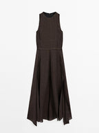 100% linen midi dress with frayed trims