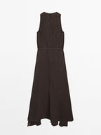 100% linen midi dress with frayed trims