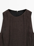 100% linen midi dress with frayed trims