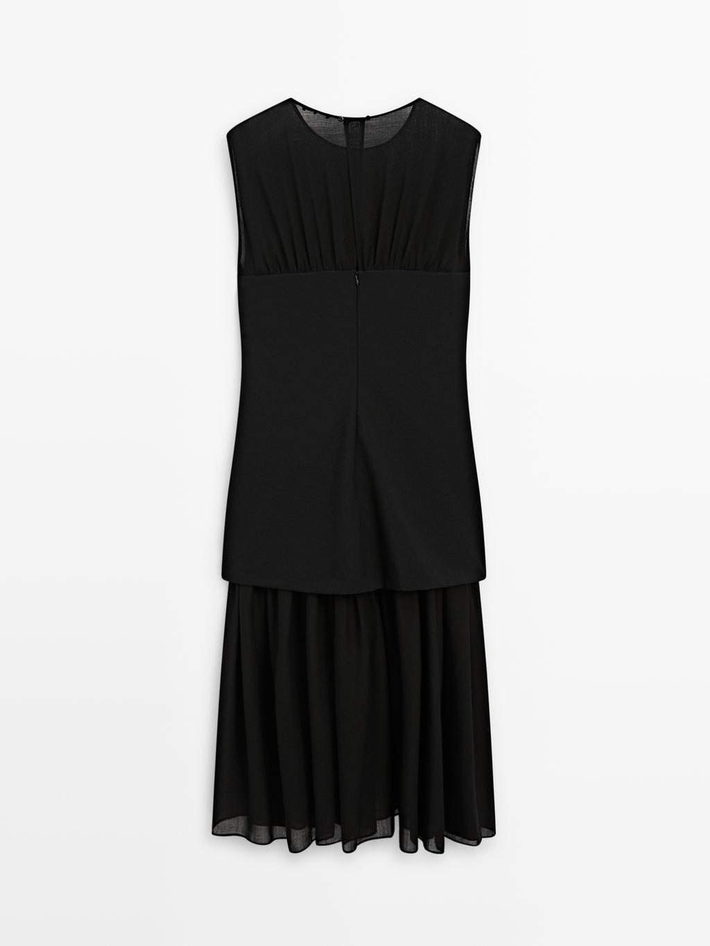 Contrast semi-sheer midi dress