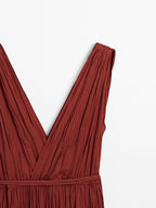 100% cotton long pleated dress