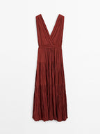 100% cotton long pleated dress