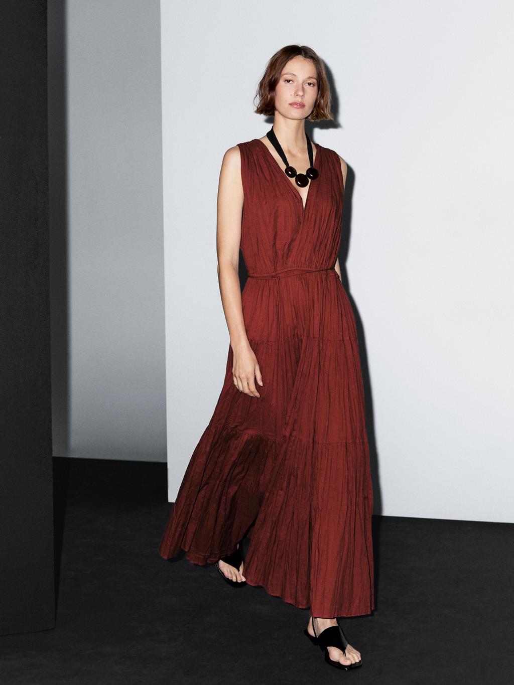 100% cotton long pleated dress