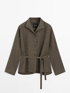 Linen blend stand collar jacket