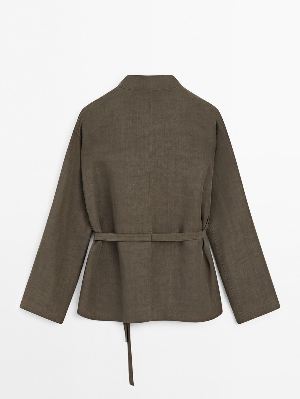 Linen blend stand collar jacket