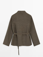 Linen blend stand collar jacket