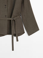 Linen blend stand collar jacket