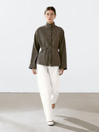 Linen blend stand collar jacket