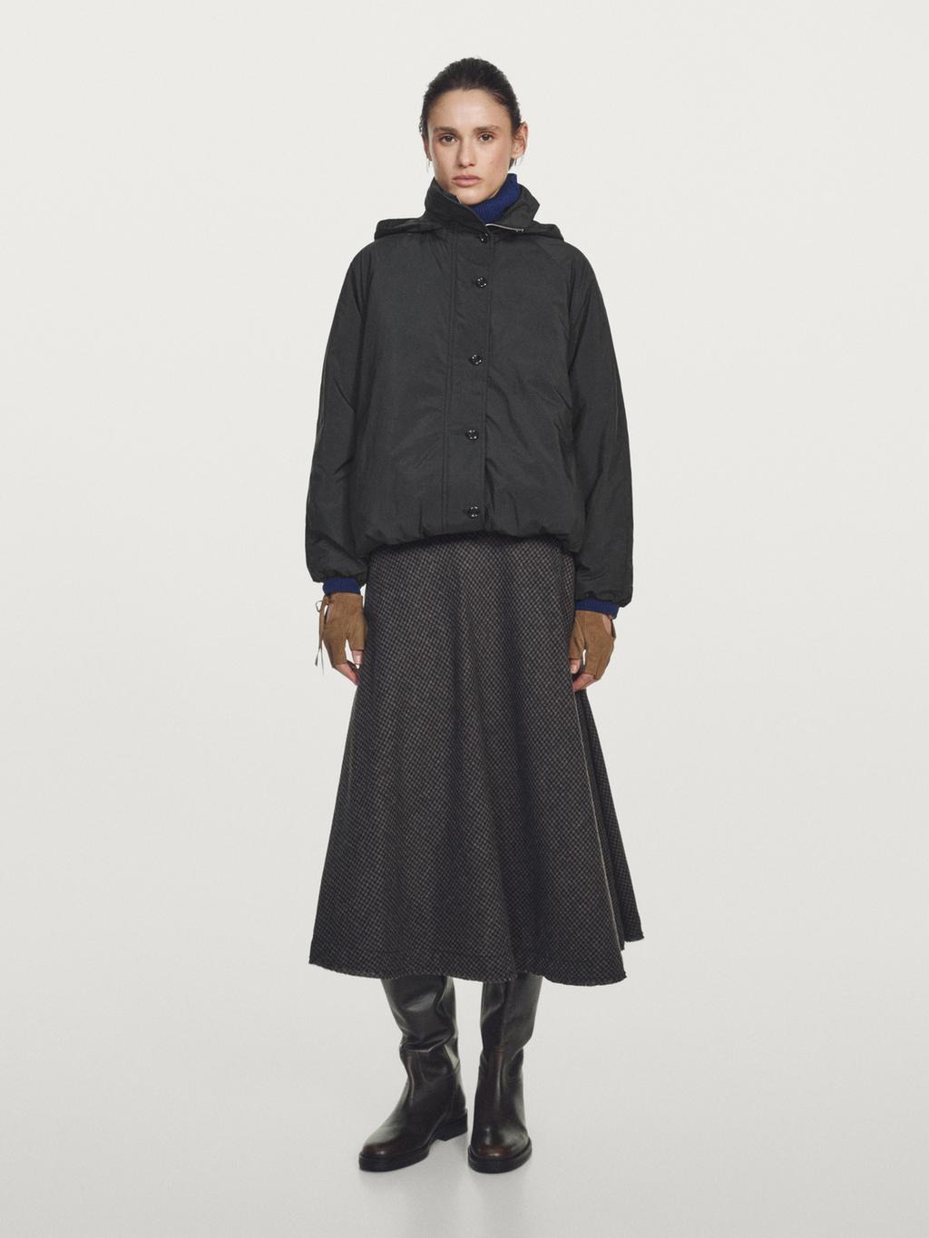 Water-repellent padded parka with high neck