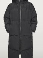 Technical down jacket with faux fur hood