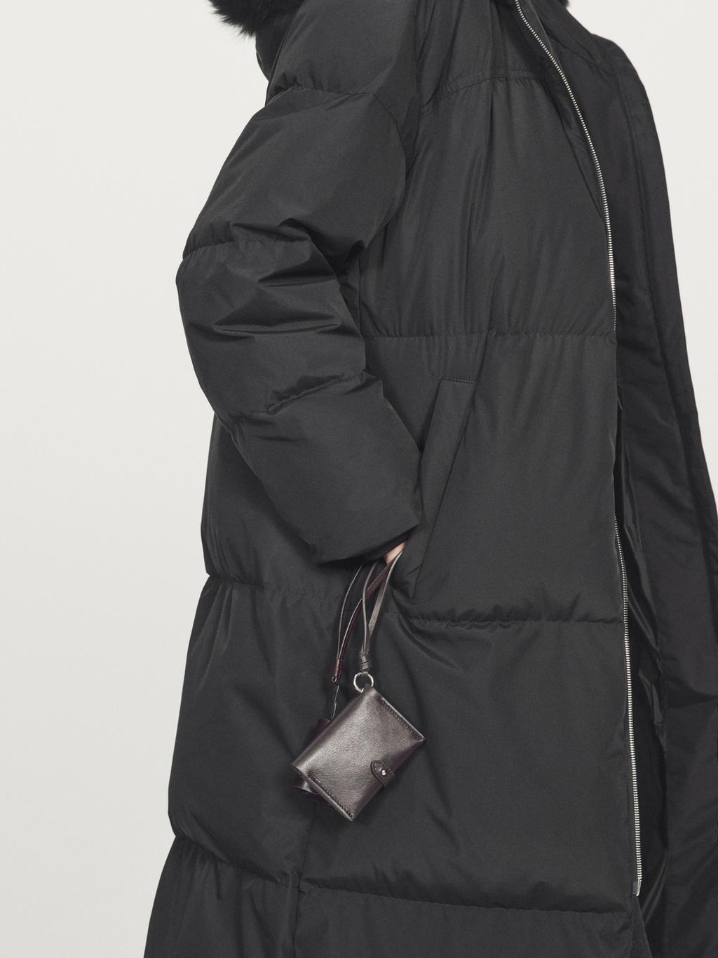 Technical down jacket with faux fur hood