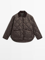 Water-repellent puffer jacket with corduroy detail