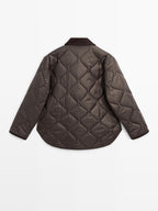 Water-repellent puffer jacket with corduroy detail