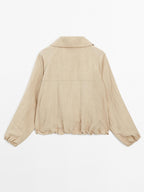 High neck linen blend bomber jacket