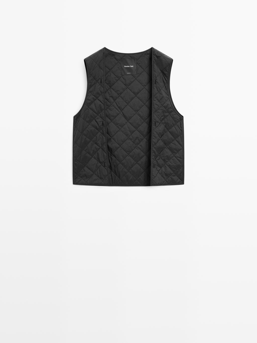 Long water-repellent trench coat with inner waistcoat