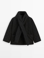 Water-repellent puffer jacket with scarf detail