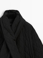 Water-repellent puffer jacket with scarf detail