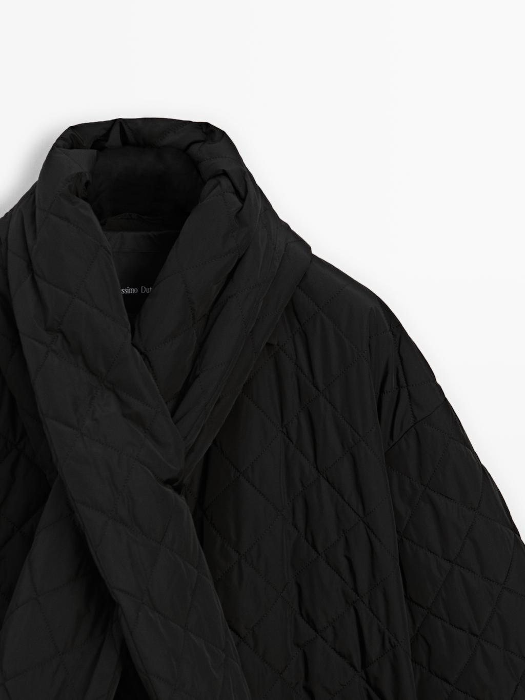 Water-repellent puffer jacket with scarf detail