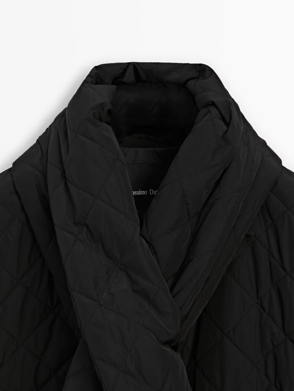 Water-repellent puffer jacket with scarf detail