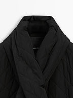 Water-repellent puffer jacket with scarf detail