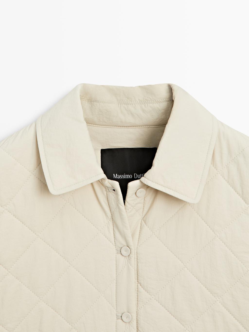Short quilted jacket with shirt collar