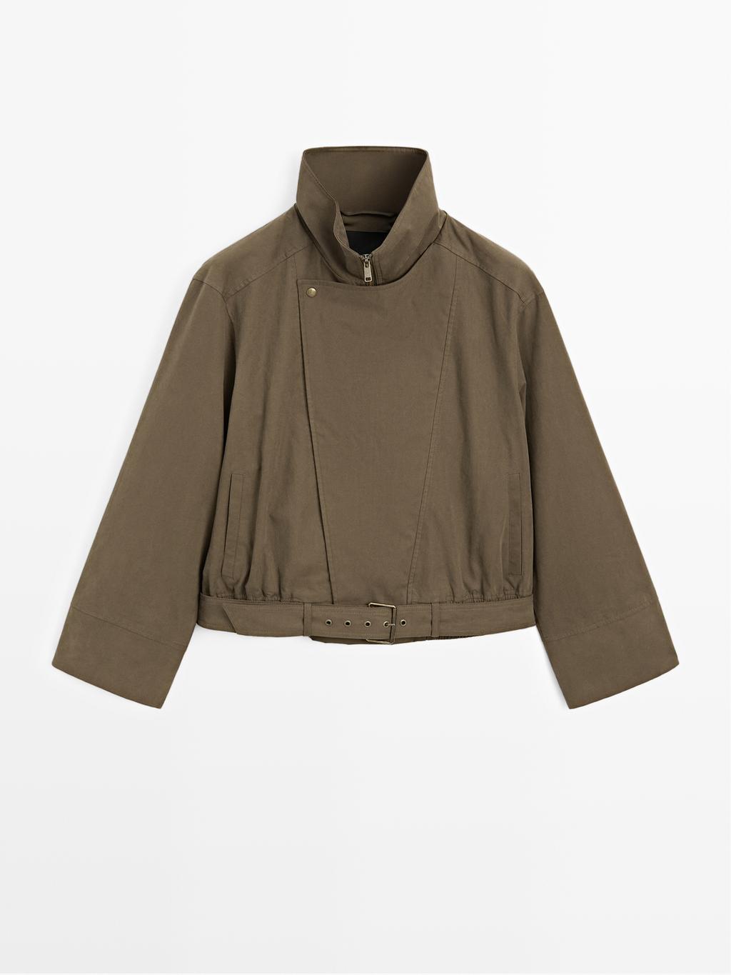 Cotton blend jacket with belt detail