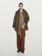Waxed high neck parka with corduroy detail