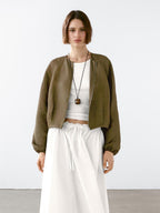 Frayed linen and silk bomber jacket