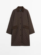 Long water-repellent coat with corduroy detail