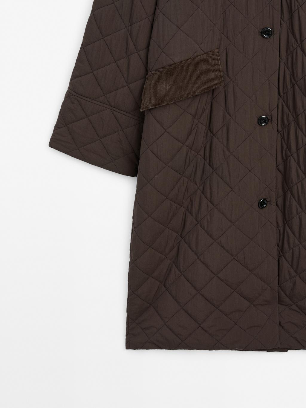 Long water-repellent coat with corduroy detail