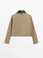 Jacket with detachable leather collar detail
