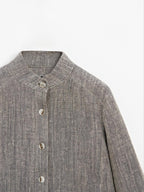Short linen jacket with stand collar