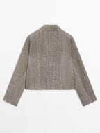 Short linen jacket with stand collar