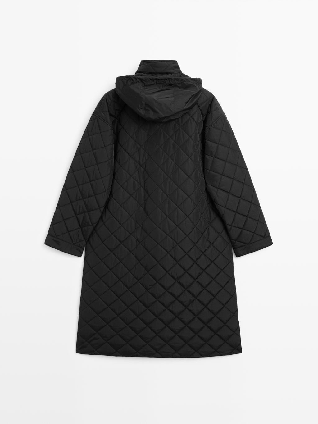Long water-repellent oversize quilted parka