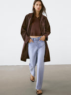 Oversize flowing trench coat in water-repellent fabric