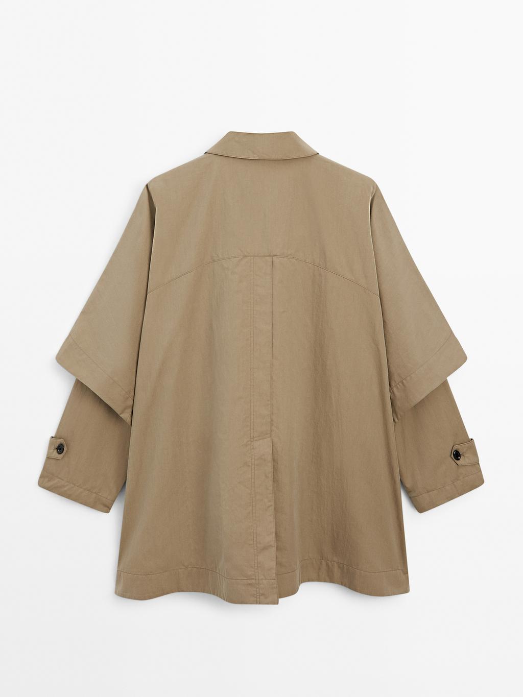 Cape trench coat with long sleeves