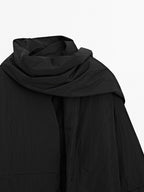 Long water-repellent padded coat with scarf detail